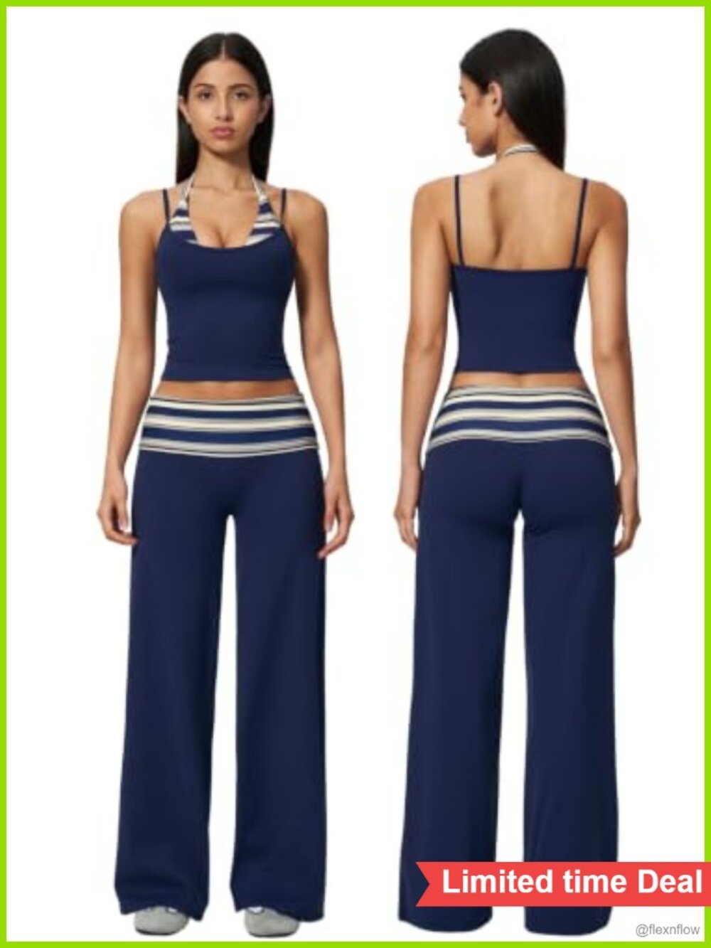 Womens Two Piece Workout Set Striped Tank Top Wide Leg Yoga Pants
